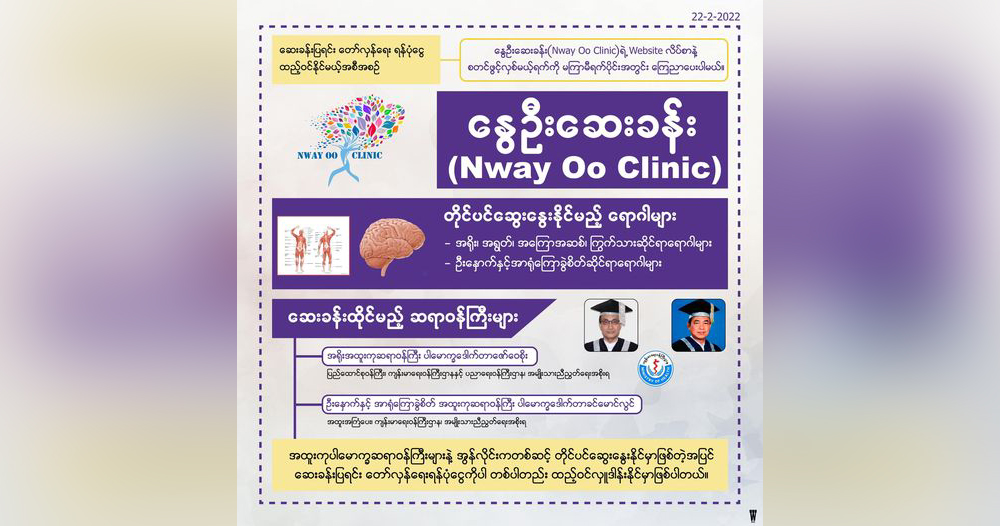 တော်လှန်ရေးရန်ပုံငွေထည့်ဝင်နိုင်မည့် နွေဦးဆေးခန်း Nway Oo Clinic ဖွင့်လှစ်မည်