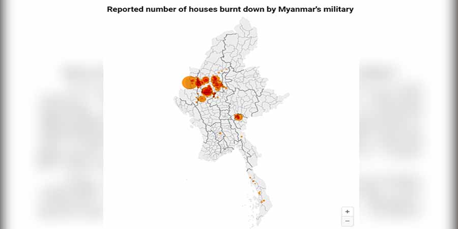 စစ်ကောင်စီတပ်မီးရှို့ဖျက်ဆီးမှုကြောင့် ပျက်စီးဆုံးရှုံးရခဲ့သည့် ပြည်သူ့အိုးအိမ် ၆၀၀၀ ကျော်ရှိလာ