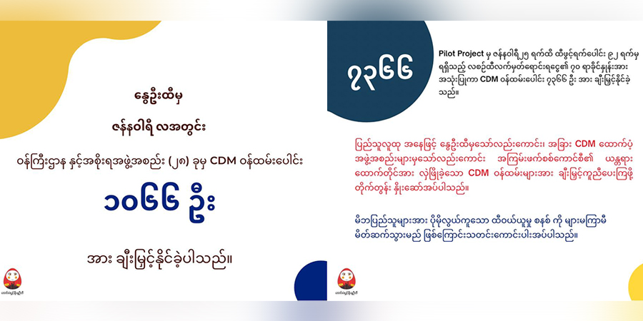 နွေဦးထီရောင်းချငွေဖြင့် CDM ဝန်ထမ်း ၇၃၀၀ ကျော်ကို ချီးမြှင့်နိုင်