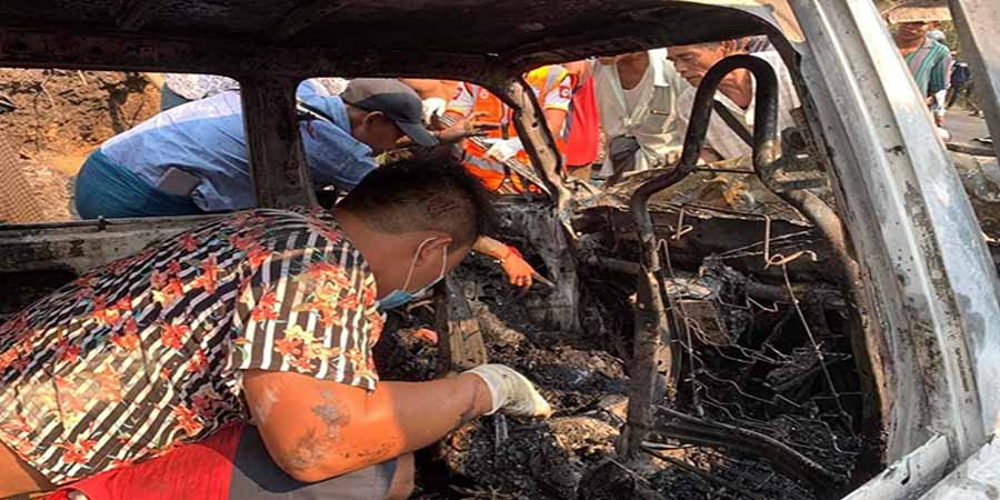 ပုသိမ်-ချောင်းသာလမ်းတွင် ကားမီးလောင်ပြီး လူ ၇ ဦးသေဆုံး