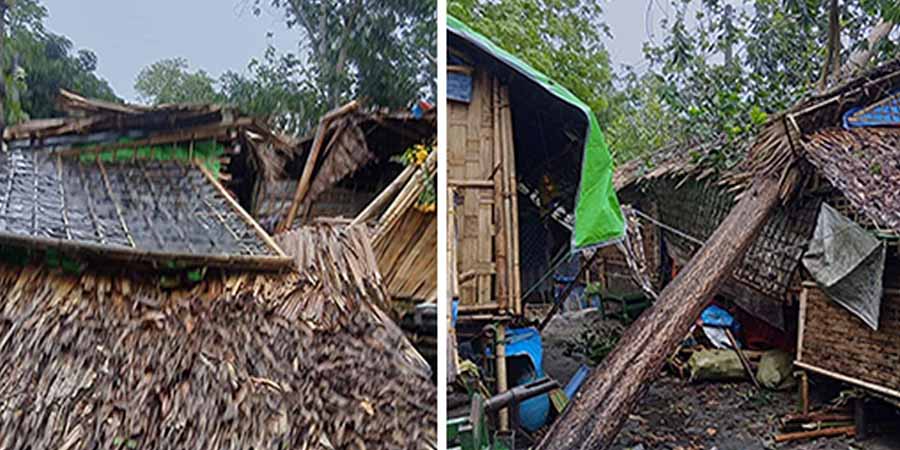 ရခိုင်ပြည်နယ်တွင် မိုးသက်လေပြင်းတိုက်ခတ်ပြီး စစ်ဘေးရှောင်နေအိမ် ၂၀၀ ကျော်ပျက်စီး