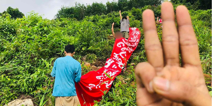 လောင်းလုံးမြို့နယ်၌ အကသကျောင်းသားများ စစ်အာဏာရှင်ဆန့်ကျင် ဆန္ဒပြ