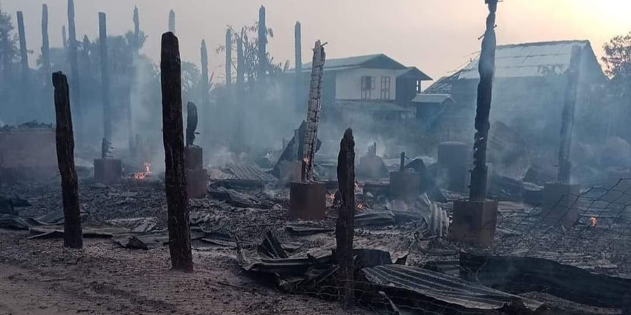 မင်းကင်းမြို့နယ်တွင် စစ်ကောင်စီတပ်ဖွဲ့က ပြည်သူ့နေအိမ်များကို မီးရှို့