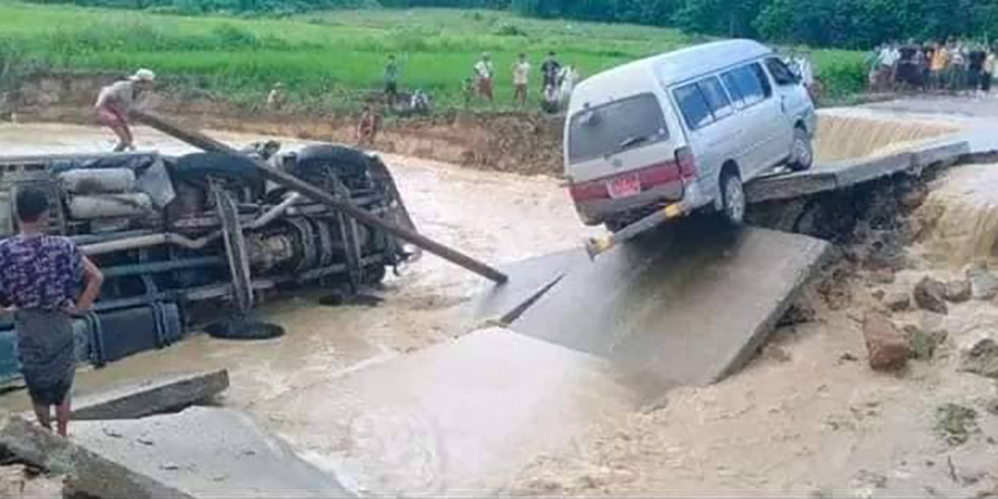 ရေဦး-ကလေးသွား မဟာမြိုင်လမ်း ပျက်စီးသွားသဖြင့် ကားရာချီ ပိတ်မိ