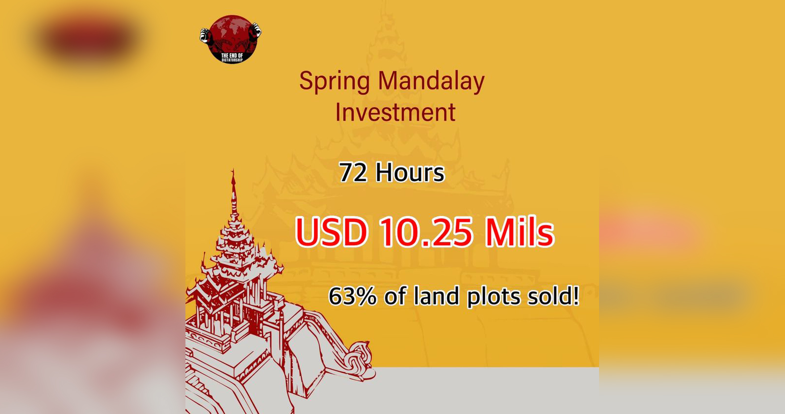 နွေဦး မန္တလေးမြေနေရာများ ၃ ရက်အတွင်း ကန်ဒေါ်လာ ၁၀ သန်းကျော်ဖိုး ရောင်းရ