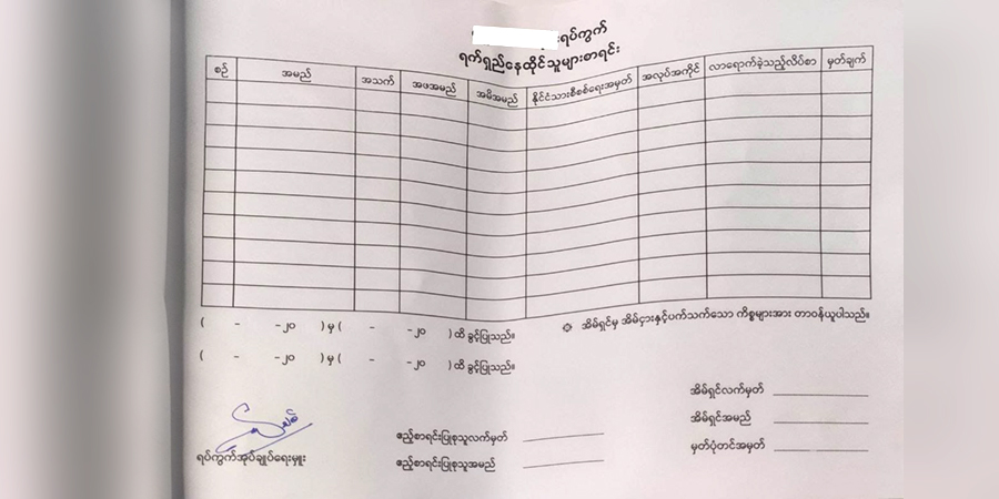 ရန်ကုန်တွင် ဧည့်စာရင်းတိုင်ကြားသူများ ဓာတ်ပုံနှင့် ငွေကြေး ပေးဆောင်နေရ