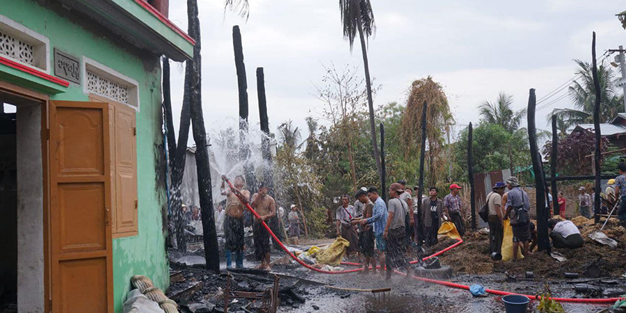 မင်းဘူး(စကု)မြို့နယ်၊ ခင်ကုန်းကျေးရွာတွင် မီးလောင်ပြီး လူနေအိမ် ၃၂ လုံး ဆုံးရှုံး