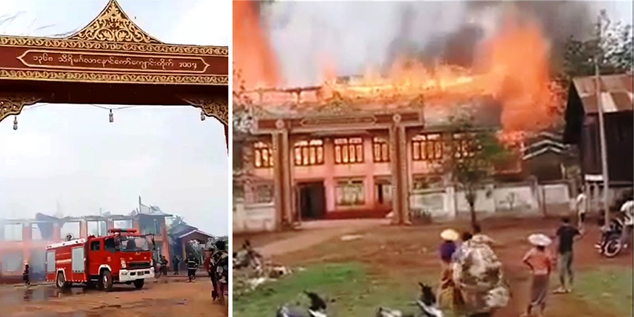 သီပေါမြို့နယ် နောင်ကော်ကြီးကျေးရွာဘုန်းကြီးကျောင်း မီးလောင်ပြီး ၂ ထပ်ကျောင်းဆောင် ပျက်စီး