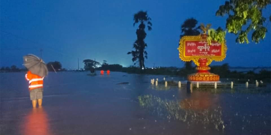 သံဖြူဇရပ်မြို့နယ်၌ မိုးသည်းထန်ပြီး ရေကြီး