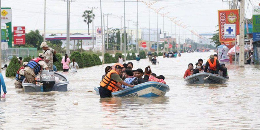 ကမ္ဘောဒီးယားတွင် မိုးသည်းထန်ပြီး ရေကြီးရေလျှံ