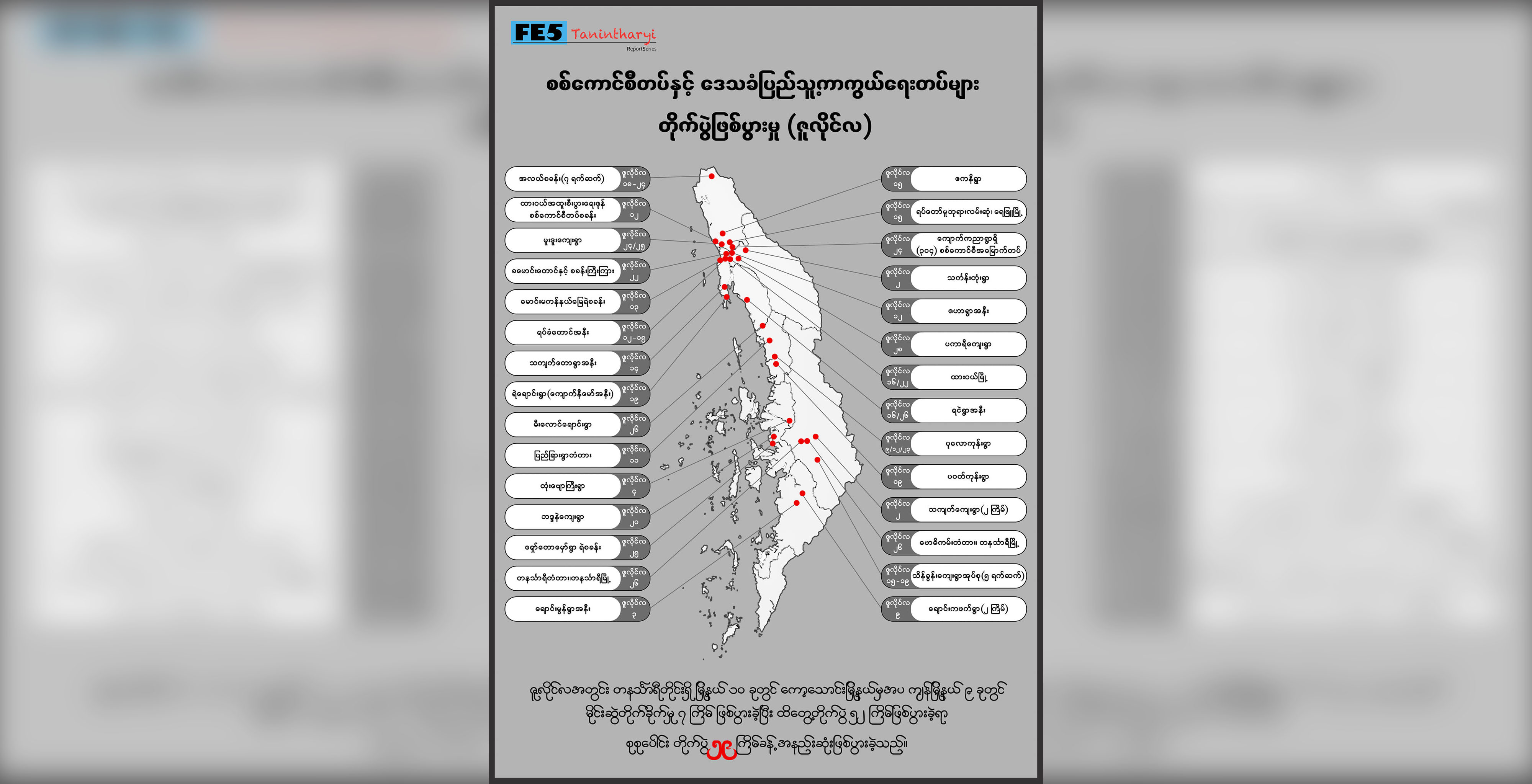 တနင်္သာရီတိုင်းတွင် ဇူလိုင်လအတွင်း တိုက်ပွဲ ၆၀ ခန့် ဖြစ်ပွား