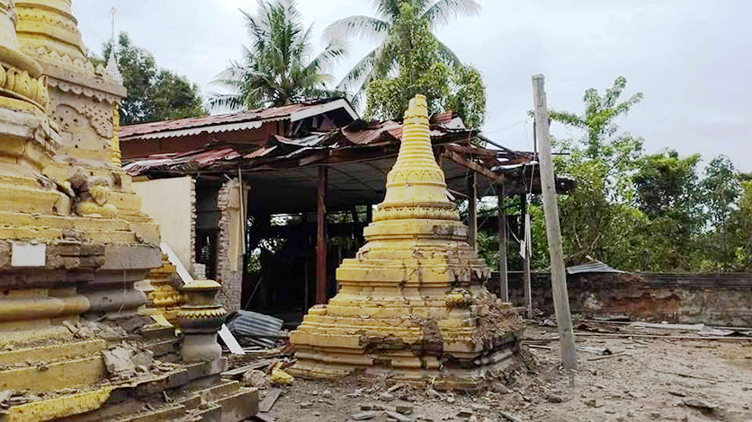 ဂန့်ဂေါတွင် လေကြောင်းတိုက်ခိုက်မှုကြောင့် ဘုန်းကြီး  ၁ ပါး ဒဏ်ရာရ၊ စေတီပုထိုးများ ပျက်စီး