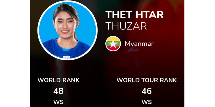 ကမ္ဘာ့အဆင့် ၅၀ အတွင်းဝင်သည့် ပထမဆုံး မြန်မာ့ကြက်တောင်မယ် သက်ထားသူဇာ