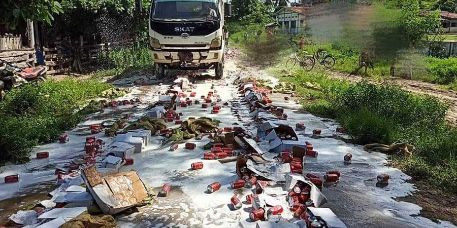 စစ်ကောင်စီထုတ် ဘီယာ ၁,၂၆၄ ဖာကို ကနီ (ပအဖ) သိမ်းဆည်းဖျက်ဆီး