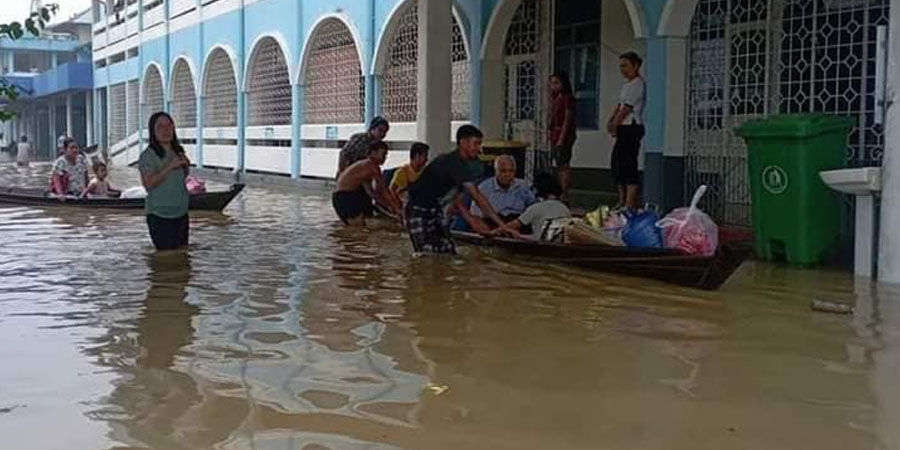 ပဲခူးရေဘေး ကယ်ဆယ်ရန် စက်လှေများ လိုအပ်၊ ကျိုက်ထိုကားလမ်းမပေါ် ရေကျော်နေ