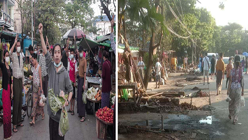 ဆန္ဒပြသူများ လာရောက်ခဲ့သည့် မြောက်ဒဂုံက စျေး ဖျက်သိမ်းခံရ