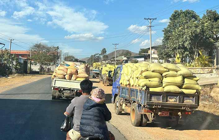 ဆီဆိုင်စစ်ရှောင်များ မရောင်းရသေးသည့်ပြောင်းများကို အသက်စွန့်ပြီး ပြန်သယ်နေကြ
