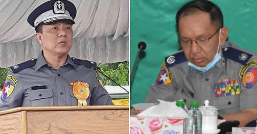 ရဲမှူးချုပ်နှင့် ရဲမှူးကြီး ၁၄ ဦးကို လမ်းပန်းဆက်သွယ်ရေးဝန်ကြီးတာဝန်မှ အနားပေး