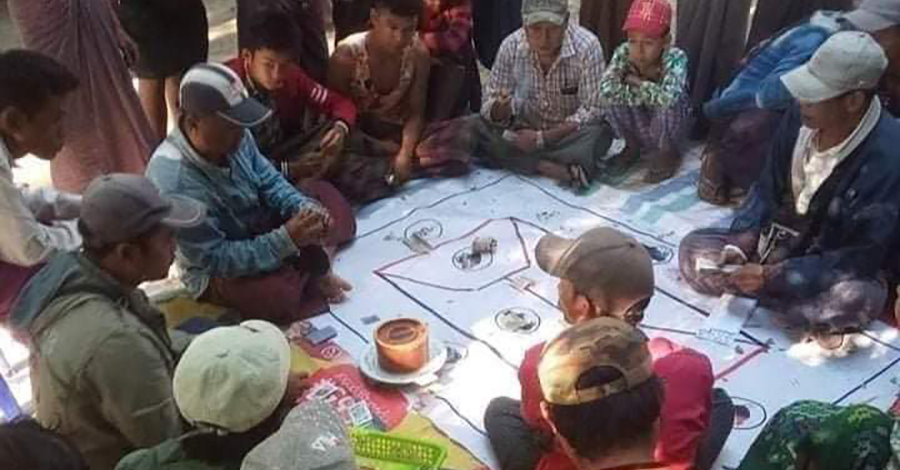 ဘားအံ အုန်းတပင်ရွာတွင် မီးပုံပွဲအကြောင်းပြပြီး လောင်းကစားဝိုင်းများ ပြုလုပ်နေ