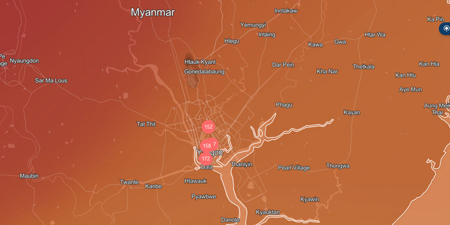 ရန်ကုန်လေထုညစ်ညမ်းမှု ကျန်းမာရေးထိခိုက်နိုင်သည့် အနီရောင်အဆင့်ရောက်နေ