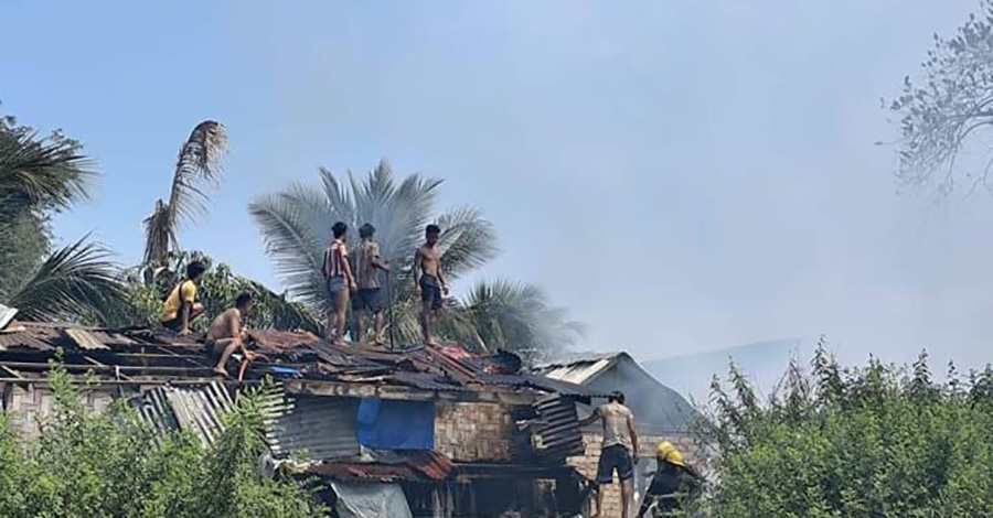 သင်္ဃန်းကျွန်းတွင် ဂက်စ်သိုလှောင်ရုံအနီး မီးလောင်ပြီး နေအိမ် ၁၀ လုံး ဆုံးရှုံး
