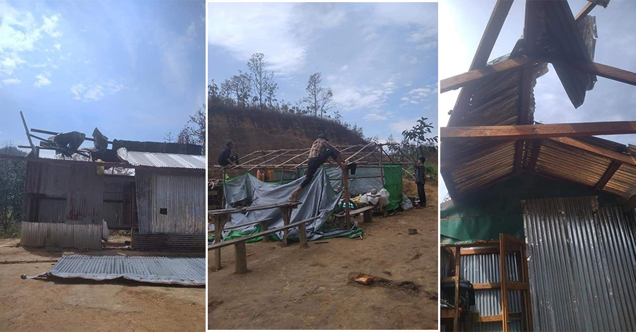 စစ်ကိုင်းတွင် လေပြင်းတိုက်ခတ်မှုကြောင့် CDF-KKG အဆောက်အဦများ ပျက်စီး