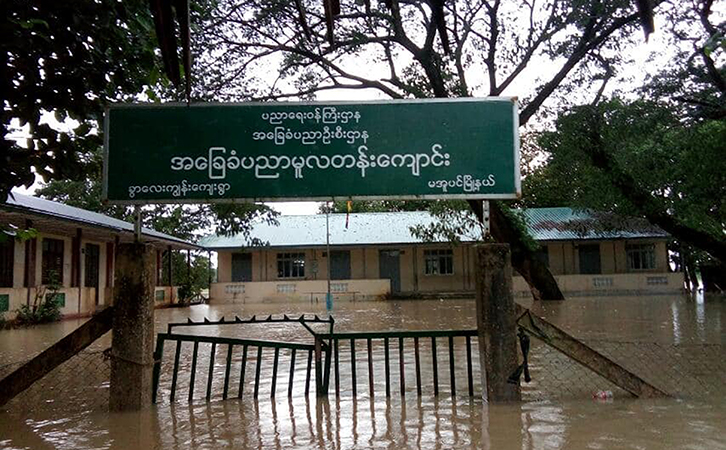 မအူပင်တွင် မြစ်ရေဝင်ရောက်မှုကြောင့် စာသင်ကျောင်း ၂၂ ကျောင်း ပိတ်ထားရ