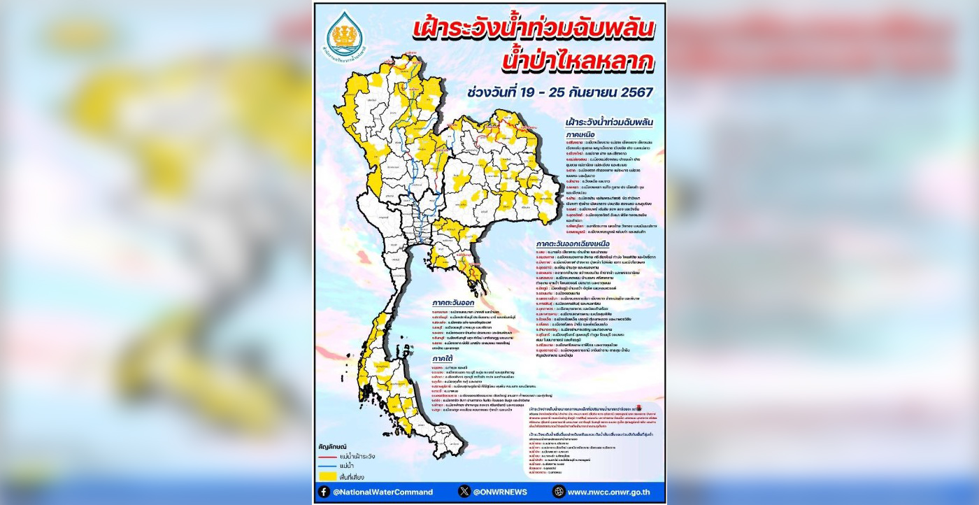 ထိုင်း ၄၆ ခရိုင်တွင် ရုတ်တရက် မိုးသည်းထန်ပြီး တောင်ကျရေများ ကျနိုင်ဟု သတိပေး 