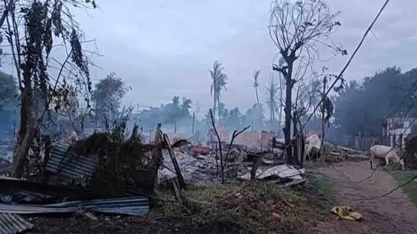 မြင်းခြံတွင်  စစ်တပ်က  ရွာသား  ၃ ဦးကို သတ်ဖြတ်ပြီး နေအိမ်များ မီးရှို့