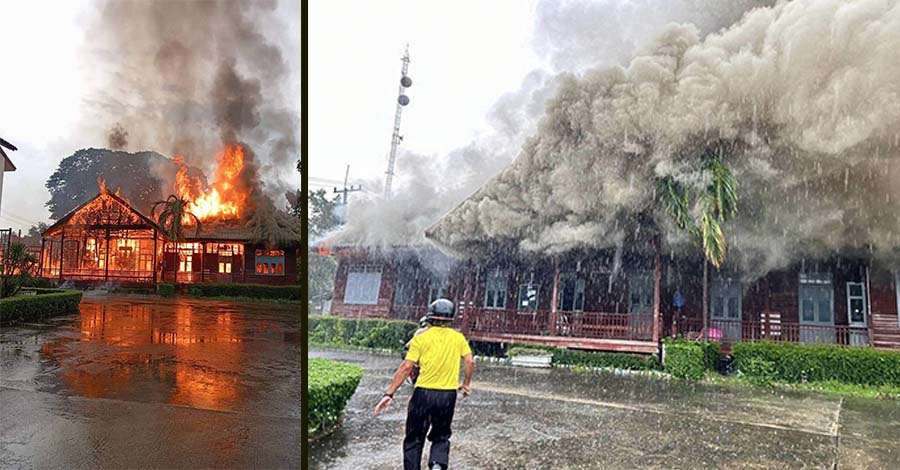 ထိုင်းစစ်တပ် ဖောက်ခွဲရေးပစ္စည်းသိုလှောင်ရုံ မိုးကြိုးပစ်ခံရပြီး မီးလောင် 