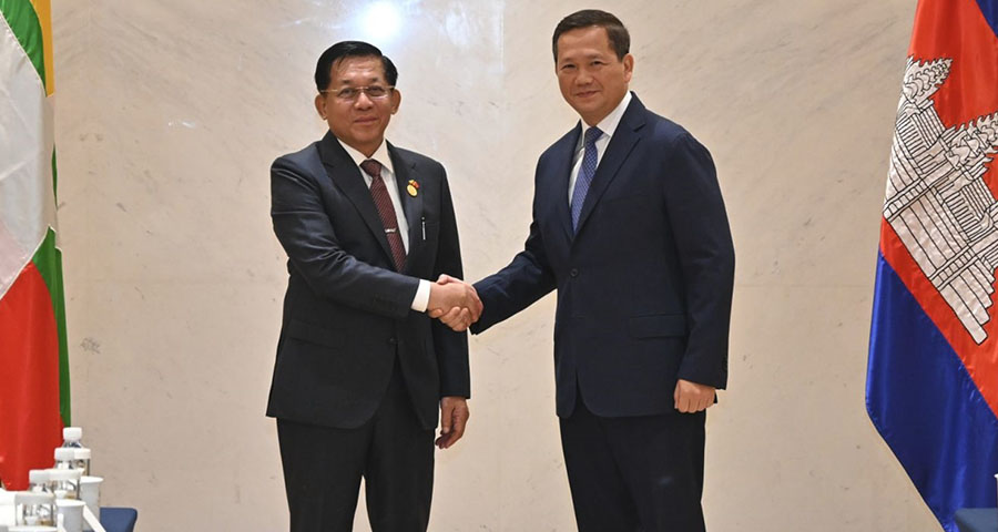 စစ်ခေါင်းဆောင်နှင့် ကမ္ဘောဒီးယားဝန်ကြီးချုပ်တွေ့ဆုံ၊ ပဋိပက္ခများ ငြိမ်းချမ်းစွာ အဆုံးသတ်ရန် တိုက်တွန်း