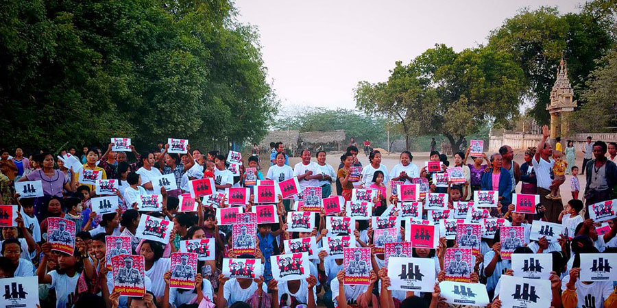 ရေစကြိုတွင် စစ်အာဏာသိမ်း ၄ နှစ်ပြည့် ဘုံရန်သူကို အမြစ်ပြတ်တိုက်ထုတ်ရန် ဆန္ဒပြ
