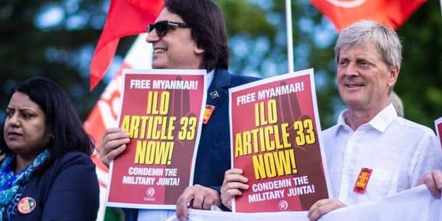 ILO အရေးယူမှု လက်မခံကြောင်း စစ်ကောင်စီသြဇာခံအချို့က အလုပ်သမားများကို ဆန္ဒပြခိုင်း