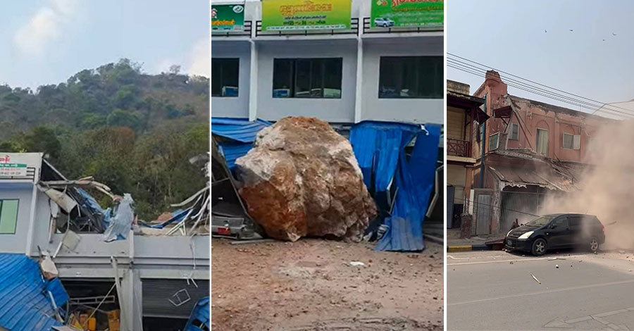 တောင်ကြီး၌ ငလျင်ကြောင့် တောင်ပေါ်ကကျောက်တုံး လိမ့်ဆင်းလာပြီး နေအိမ်နှင့် ကားပျက်စီး
