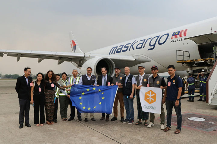 EU ထောက်ပံ့ရေးပစ္စည်း ၅၅ တန် တင်လာသည့် ဒုတိယမြောက်လေယာဉ် ရန်ကုန်ရောက်ရှိ