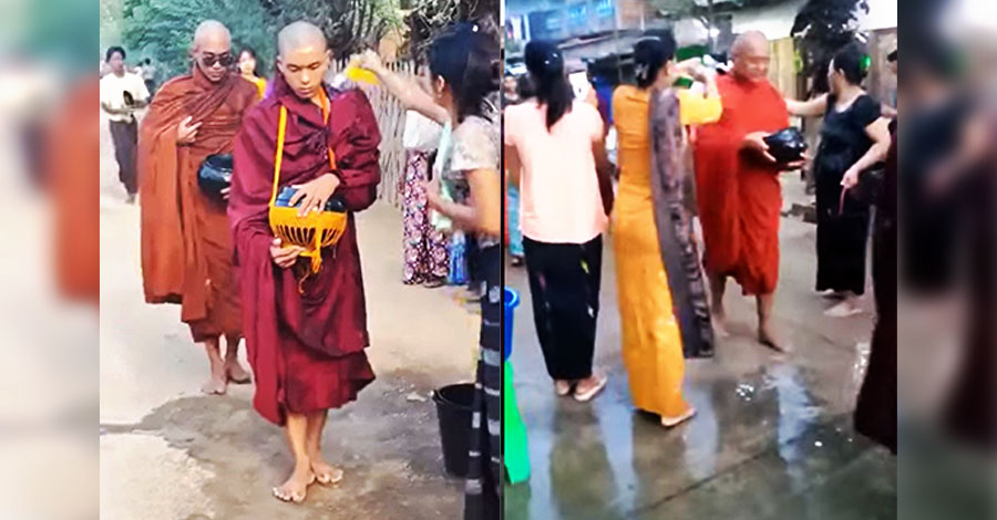 သံဃာတော်များကို စစ်ဗိုလ်ကတော်များက သင်္ကြန် ရေလောင်း