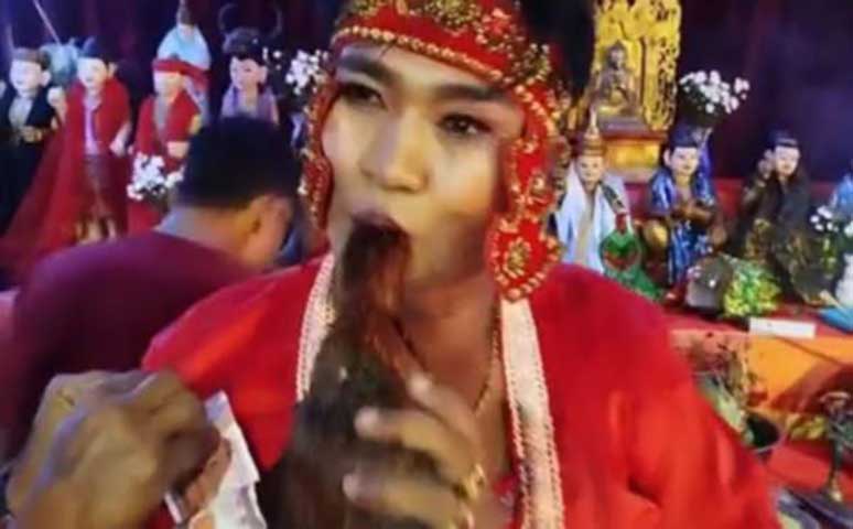 ကြက်အရှင်ကို အစိမ်းလိုက်ဝါးစားပြီး ကပြခဲ့သည့် နတ်ကတော်ကို အရေးယူမည်