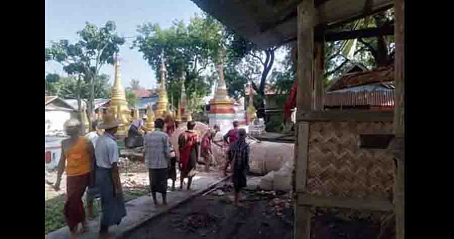 ပျဉ်းမနားတွင် ငလျင်ဒဏ်ကြောင့် ရွာဦးကျောင်းတံခွန်တိုင် ပြိုလဲကျ