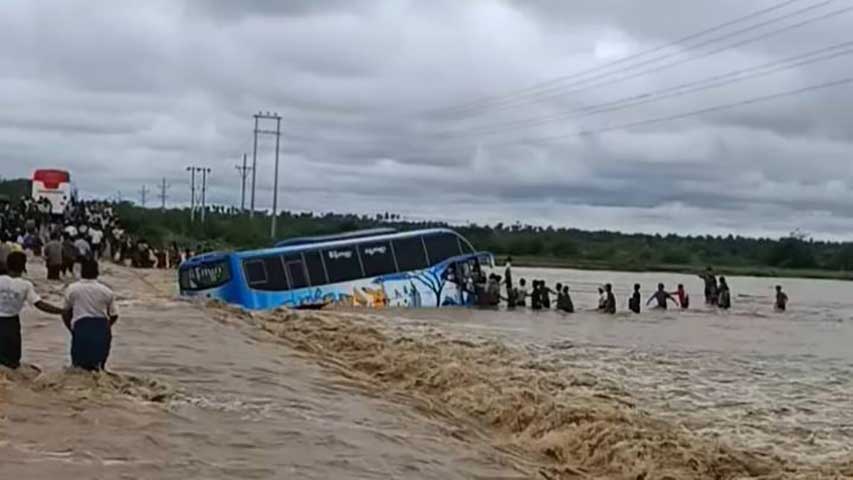 တောင်သာမြို့နယ်၌ ရေစီးသန်သည့် ချောင်းကို ဖြတ်ကူးစဥ် ခရီးသည်တင်ယာဥ် ၁ စီး မျောပါ