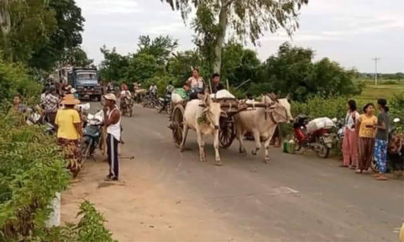 စစ်ကိုင်းမြို့နယ်၌ စစ်ကောင်စီတပ် စစ်ကြောင်းထိုးနေသဖြင့် ရွာသားများ စစ်ဘေးရှောင်