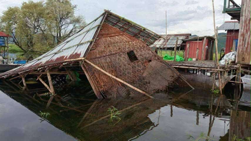 အင်းလေးတွင် တိုင်ဖွန်းမုန်တိုင်းအရှိန်ကြောင့် လေပြင်းတိုက်ပြီး နေအိမ် ၁၂၀ ကျော် ပျက်စီး