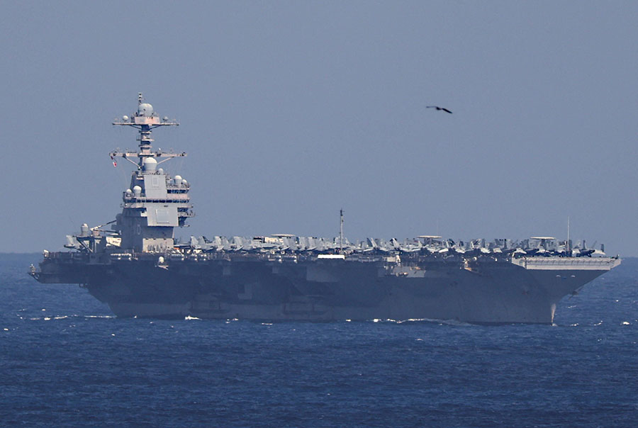 အမေရိကန် လေယာဉ်တင်သင်္ဘော USS Gerald R. Ford ဂရိဆိပ်ကမ်းသို့ ရောက်ရှိ