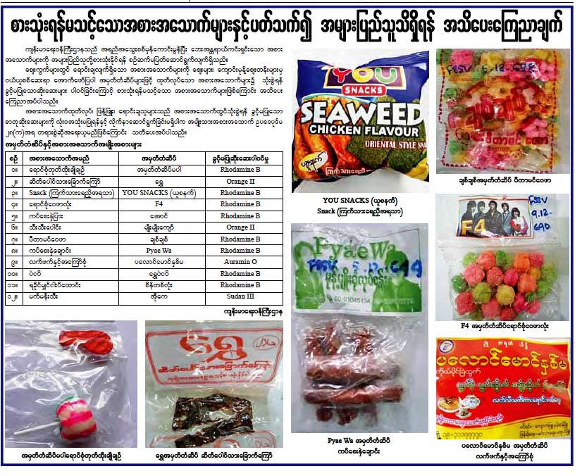 စားသံုးရန္မသင့္ အစားအစာ ၁၂ မ်ဳိး ေၾကညာ